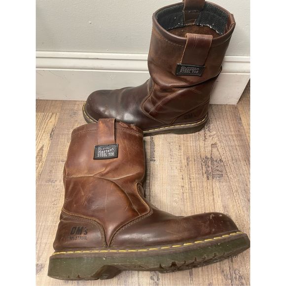 Dr. Martens Steel Toe Air Wave Brown Leather Boots10 Oil Resistant Cushioned Sol - Picture 3 of 14